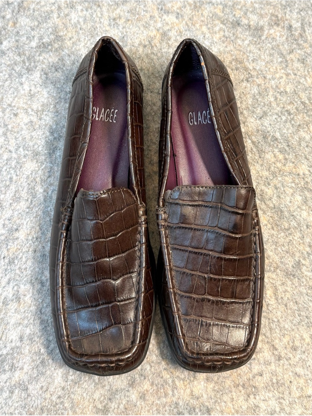 Glacee Women's Brown Croc-Embossed Leather Slip-On Loafers Shoes Preppy 8.5